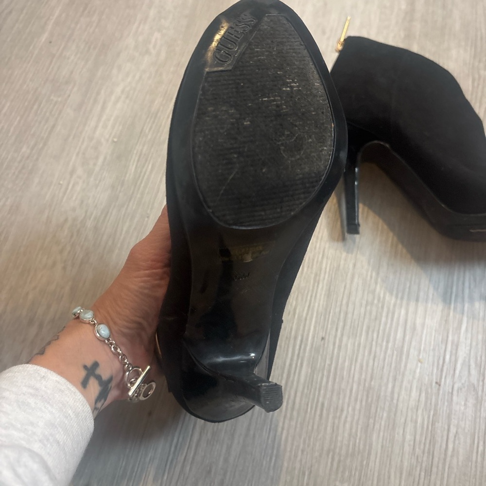 Guess Black Peep-Toe Heeled Boots - Picture 3 of 4